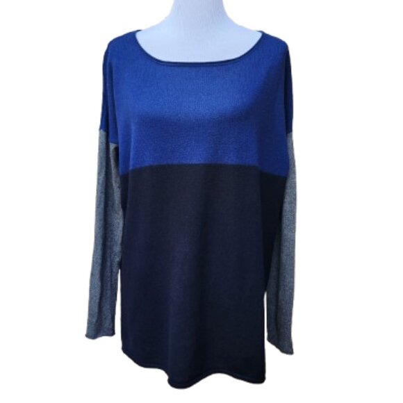 Vince Multicolor Color-Block Sweater Wool Cashmere Drop-Shoulder Blue Gray Black - Picture 2 of 15